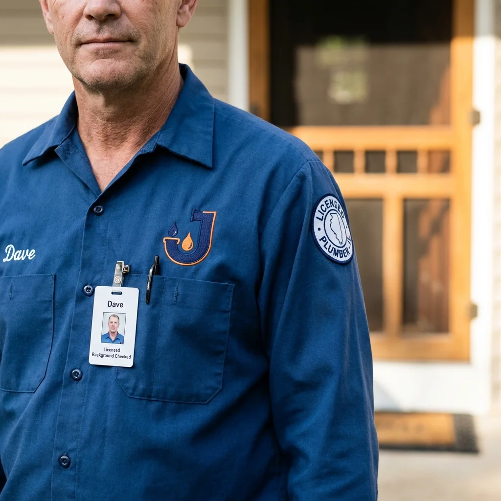 Licensed plumber showing ID badge in Newville, PA