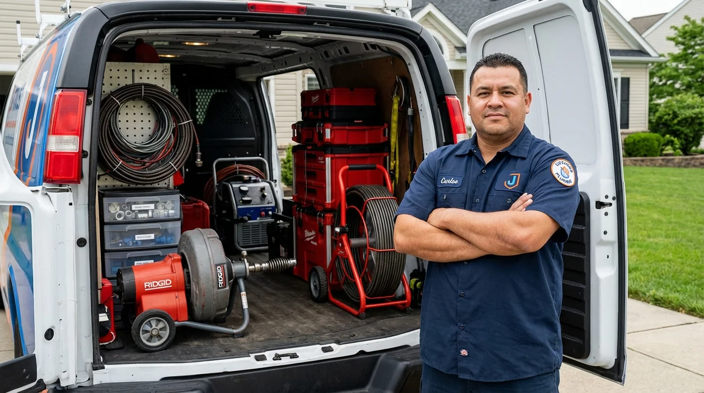Professional drain cleaning equipment and Johns Plumbing LLC plumber in Newville