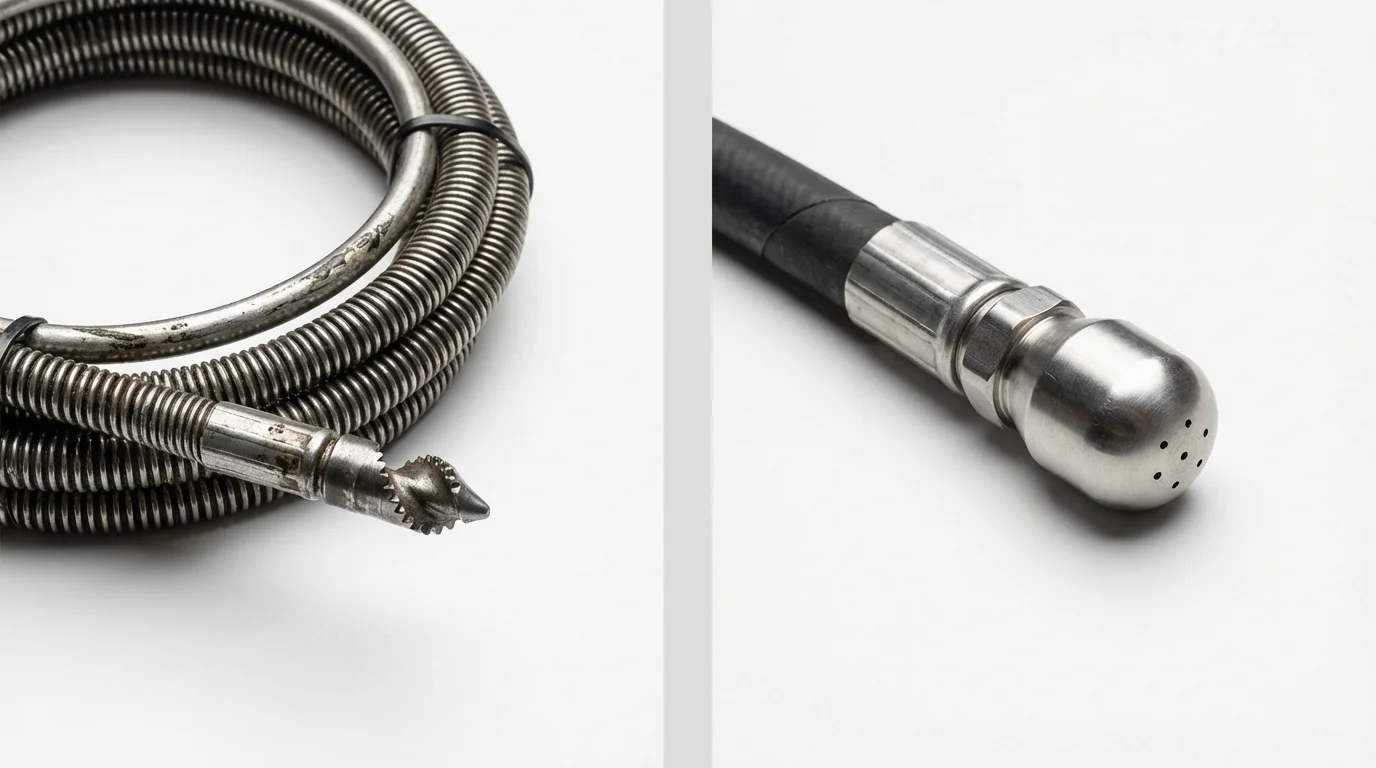 Drain snake cable and hydro jetting nozzle used for drain cleaning in Newville, PA