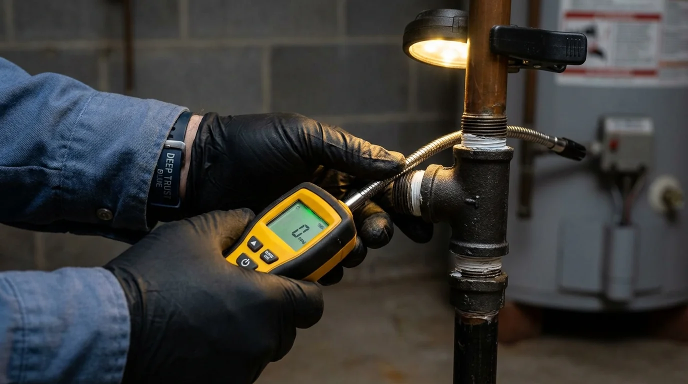 Gas leak detection with electronic sniffer by Johns Plumbing LLC in Newville