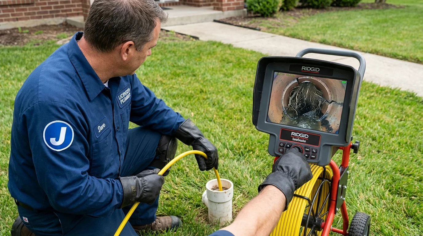 Sewer camera inspection being performed by Johns Plumbing LLC in Newville