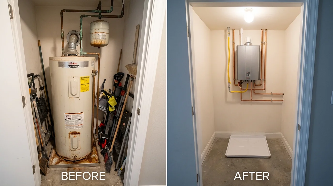 Tank water heater versus wall-mounted tankless unit comparison for Newville, PA homeowners