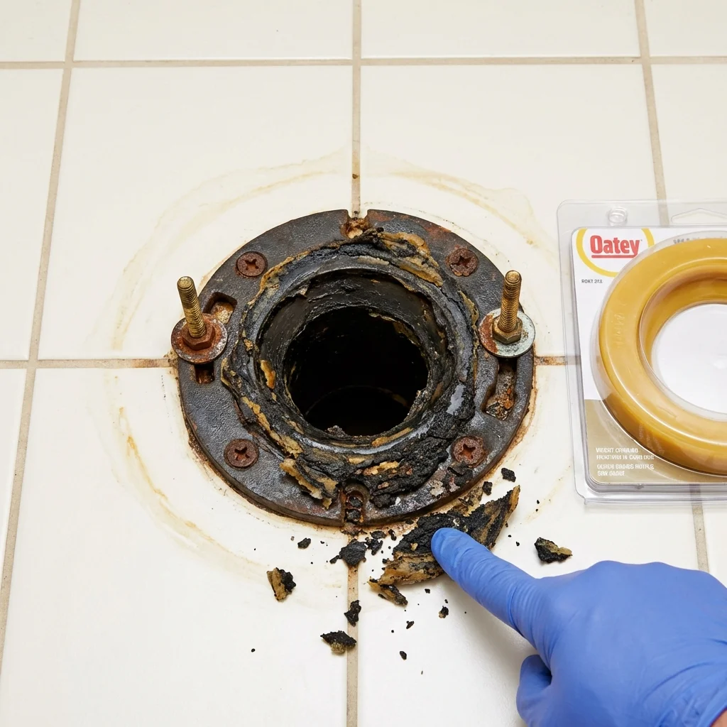 Failed wax ring showing water seepage at the base of a toilet in a Newville, PA home