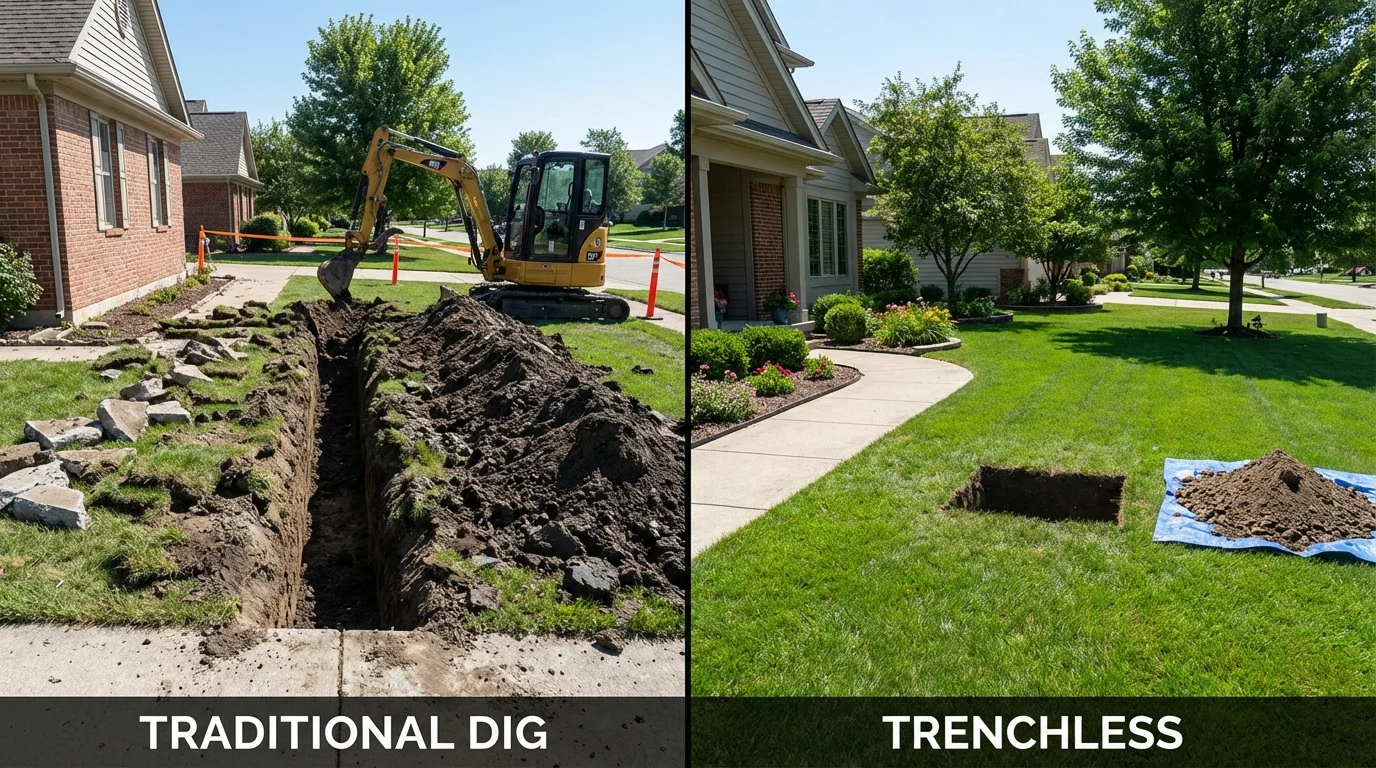 Trenchless sewer repair with minimal yard damage versus traditional excavation in Newville, PA